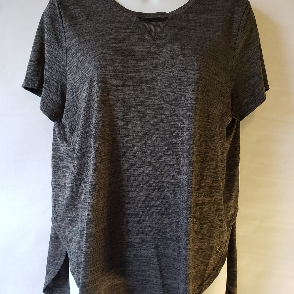 Grey workout top with see thru details